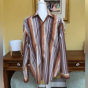 Tommy Bahama Mens XL Beige Striped Silk & Tencel Blend Long Sleeve Shirt